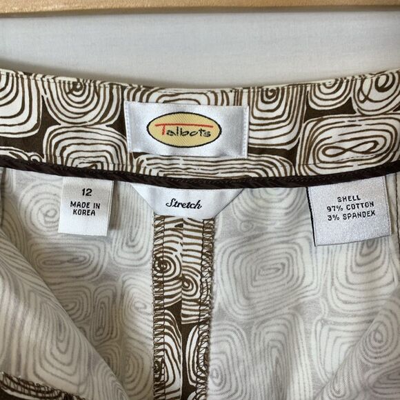 Talbots Brown White Swirl Print Stretch High Waist Tapered Pants Size 12 - Picture 5 of 11